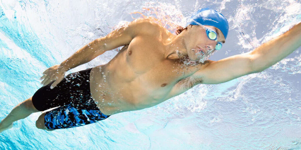 Swimmer wearing Dolfin swimwear.