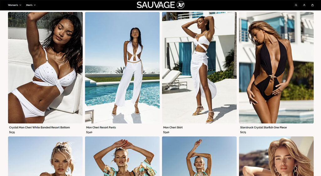 The official Sauvage Swimwear website showcasing their latest collection.